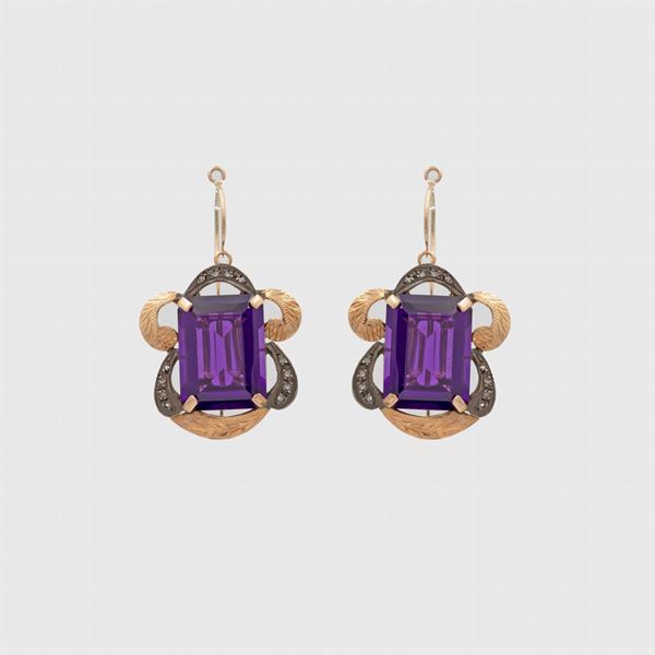 Orecchini a monachina in oro rosa 9kt argento e pietra viola
