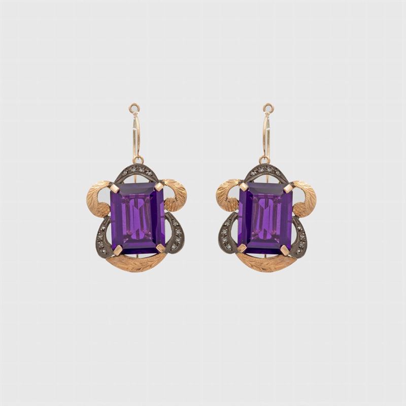 Orecchini a Monachina in Oro Rosa 9kt Argento e Pietra Viola