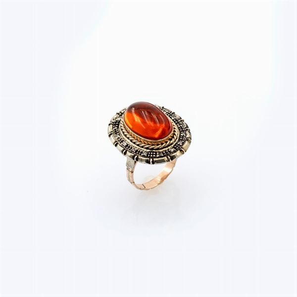 Anello in oro giallo 9kt argento con pietra gialla e rose di diamante