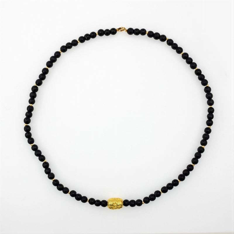 Collana Agata Nera e Ematite Gialla, Chiusura in Oro Giallo 18kt