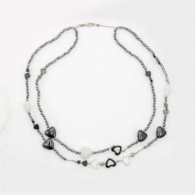 Collana Cuori con Ematite e Agata Bianca, Chiusura in Oro Bianco 18kt