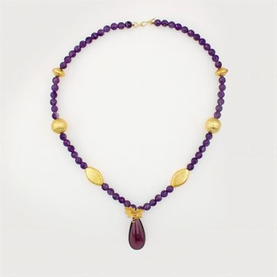 Collana con Ametiste, Ematite Gialla e Ottone Chiusura in Oro Argento Dorato
