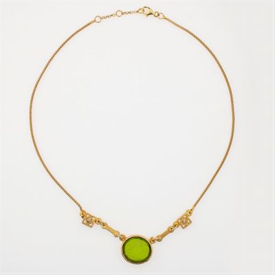 Collana in Argento Dorato e Pasta Vitrea con Cammeo Inciso e Zirconi
