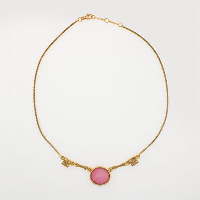 Collana in Argento Dorato e Pasta Vitrea con Cammeo Inciso e Zirconi