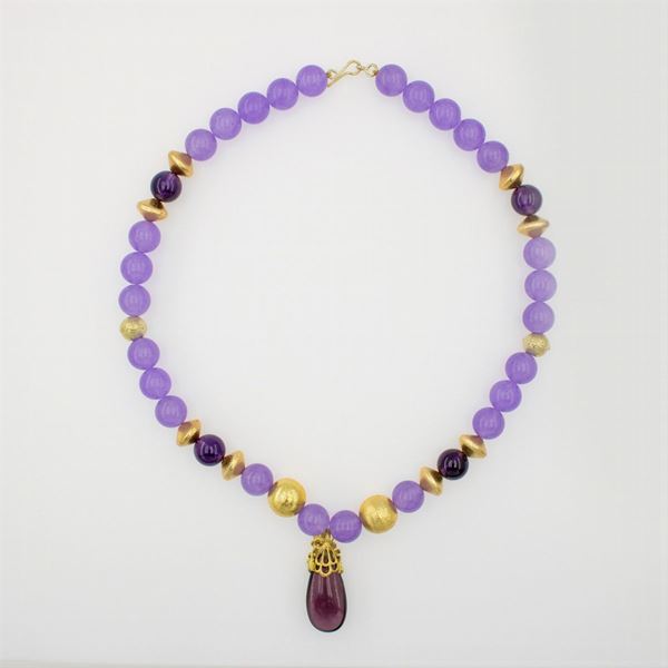 Collana con ametista, ematite gialla, pietre idrotermali