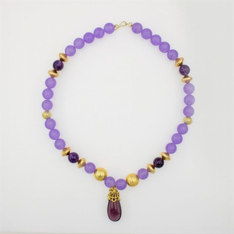 Collana con Ametista, Ematite Gialla, Pietre Idrotermali