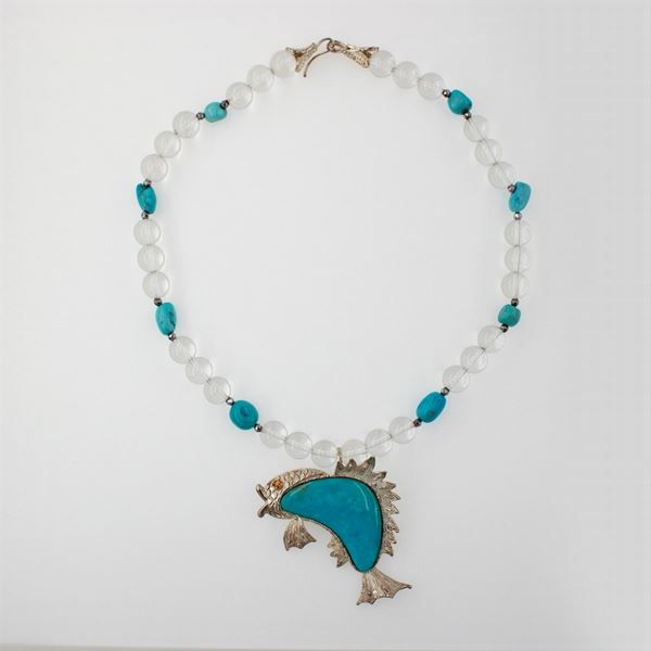 Collana in argento cristallo di rocca e pasta di turchese