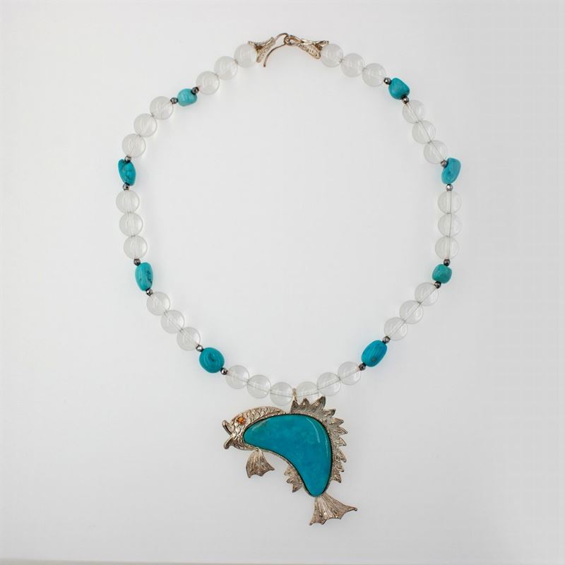 Collana in Argento Cristallo di Rocca e Pasta di Turchese