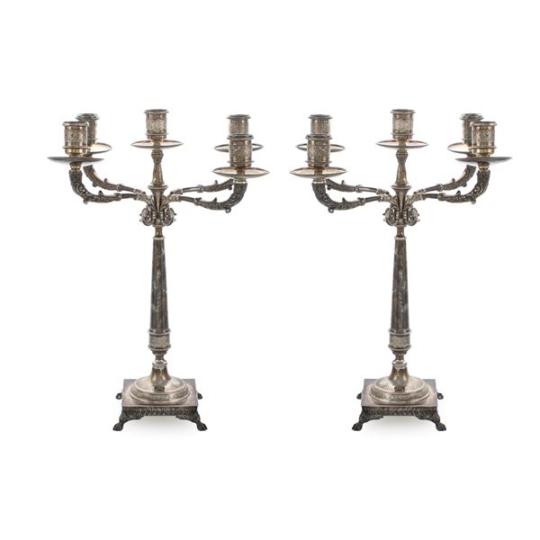 Pair of silver candelabra  (Italy, 20th century)  - Auction Fine Silver and the Art of the Table - Colasanti Casa d'Aste