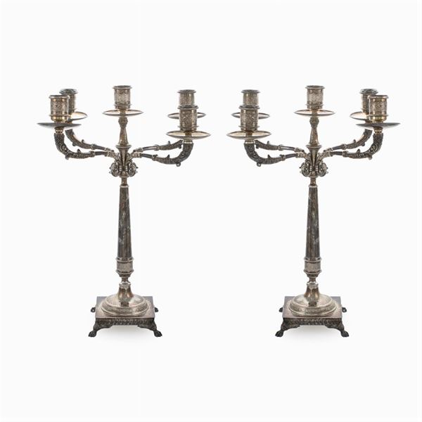 Pair of silver candelabra