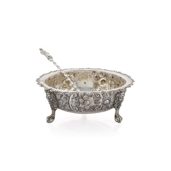 Silver compote pot with spoon