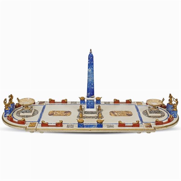 Surtout de Table in stones, polychrome marbles and bronze