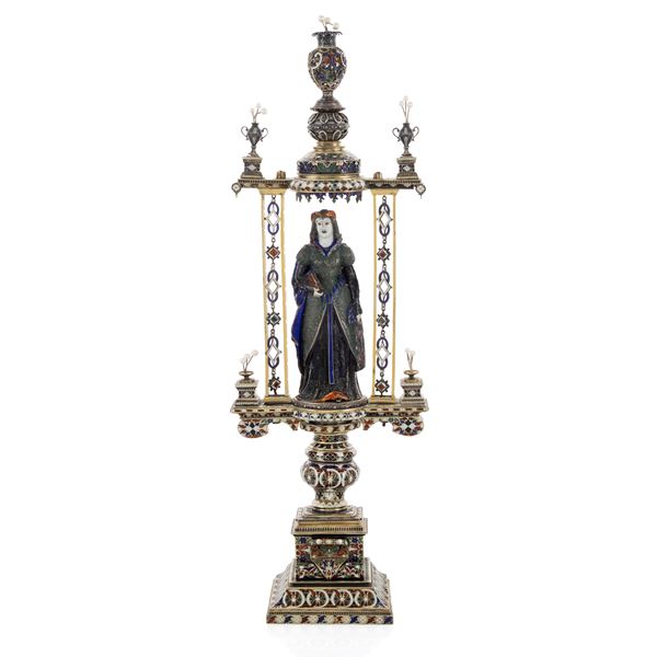Silver and polychrome enamel sculpture  (Austria, 19th century)  - Auction Fine Silver and the Art of the Table - Colasanti Casa d'Aste