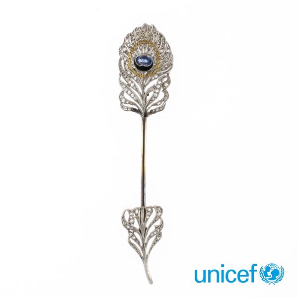 Platinum and 18kt yellow gold Jabot pin