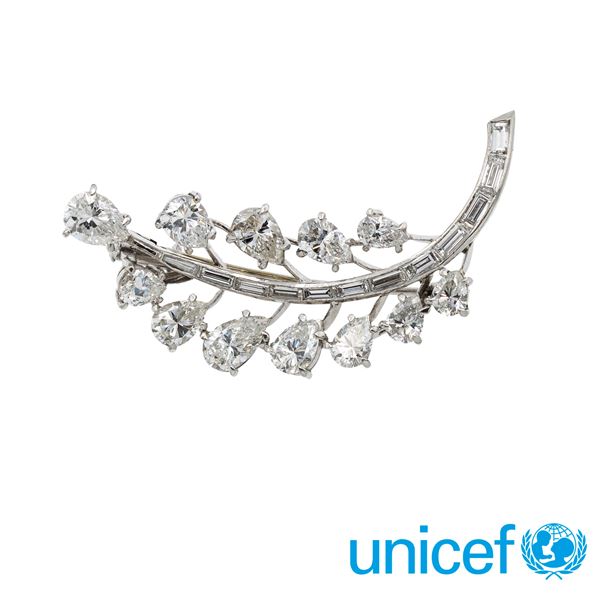 18kt white gold and diamonds Leaf brooch  (1950/60s)  - Auction Jewels and Watches - Colasanti Casa d'Aste