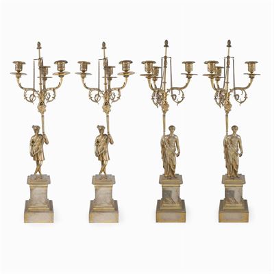Quattro Candelabri a Tre Luci in Argento