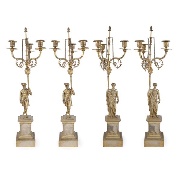 Four three lights silver candlesticks  (France, 19th - 20th century)  - Auction Fine Silver and the Art of the Table - Colasanti Casa d'Aste