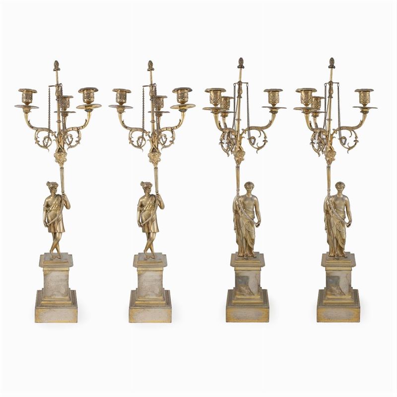 Quattro Candelabri a Tre Luci in Argento