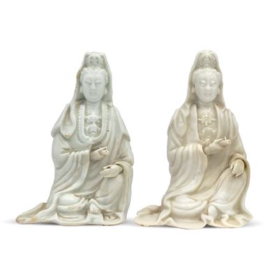 Coppia di Guanyin in Porcellana Blanc De Chine
