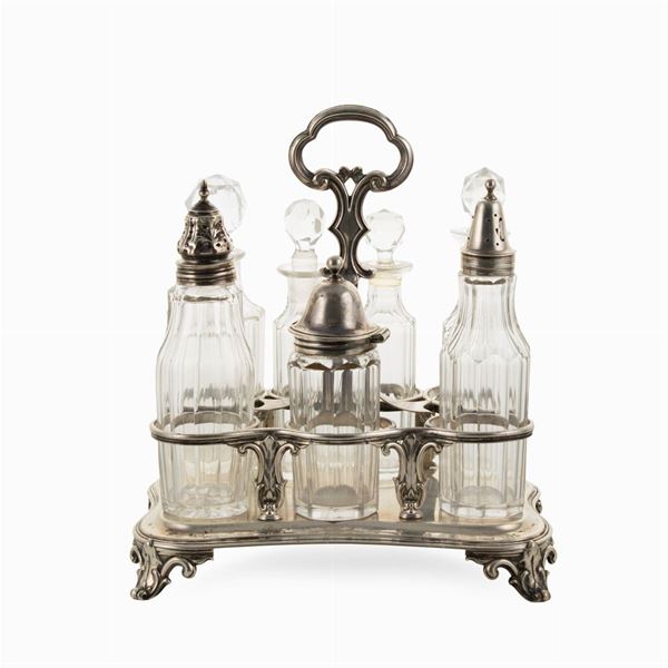 Oliera in argento a sette flaconi