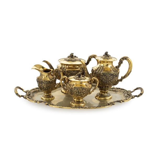 Tea and coffee tea and tea service in silver and gilded silver  (Italy, 20th century)  - Auction Fine Silver and the Art of the Table - Colasanti Casa d'Aste