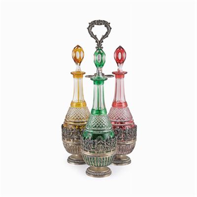 Decanter in Argento e Cristallo Colorato
