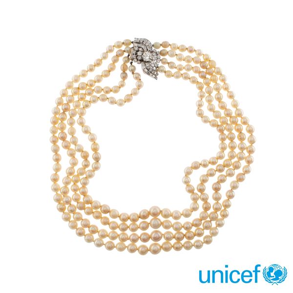 Four-strands of cultured pearls necklace