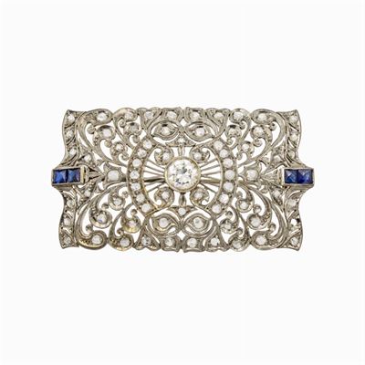 Spilla Rettangolare in Oro Bianco 18kt e Diamanti