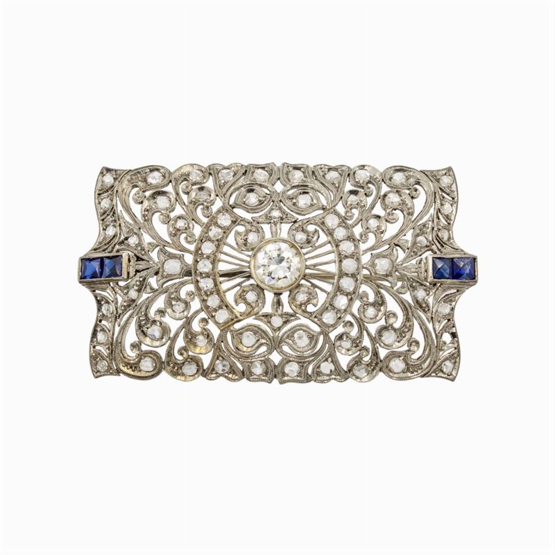 Spilla Rettangolare in Oro Bianco 18kt e Diamanti