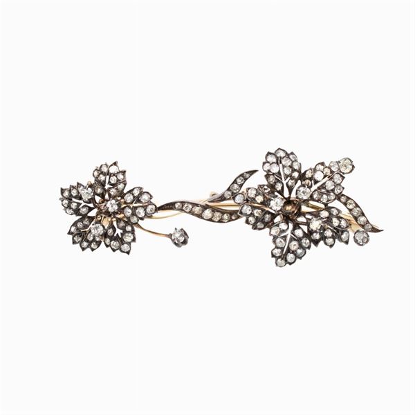 Gold, silver and coroné roses ramage brooch