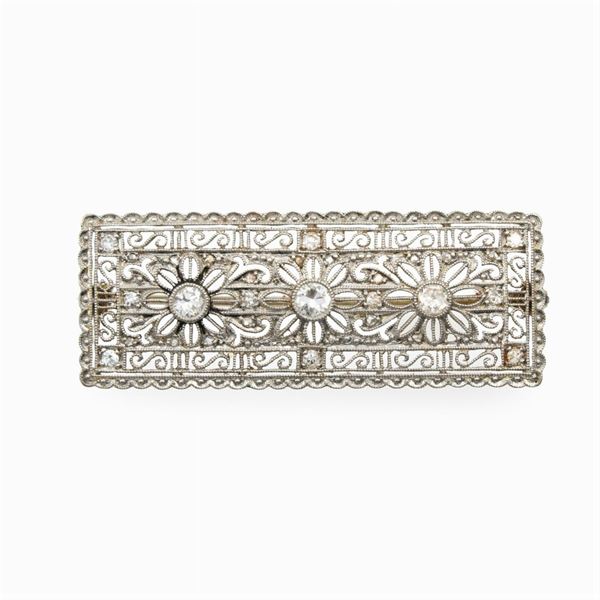 18kt two-color gold and diamonds Rectangular brooch