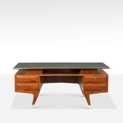 Gio Ponti, Scrivania in legno, ottone e vetro colorato, Italia, anni '50