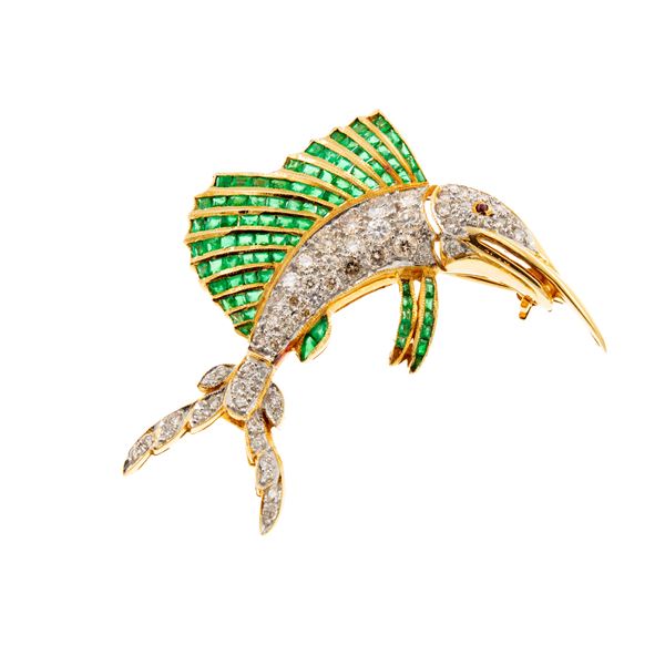 18kt yellow and white gold Marlin brooch