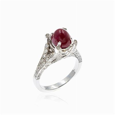 Anello in Oro Bianco 18kt con Rubino Birmano Naturale