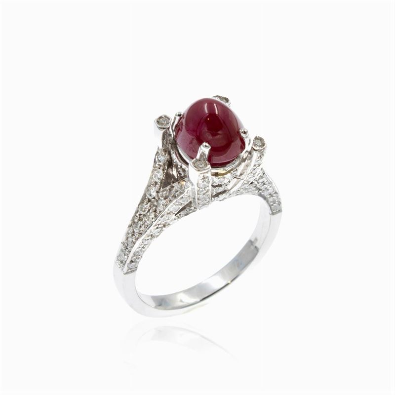 Anello in Oro Bianco 18kt con Rubino Birmano Naturale