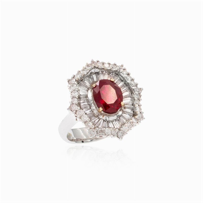 Anello in Oro Bianco 18kt con Rubino Naturale
