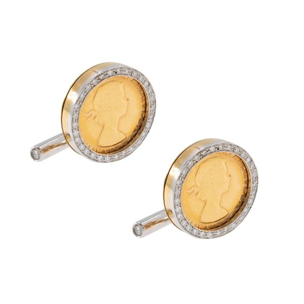 18kt two-colour gold Half sterling cufflinks
