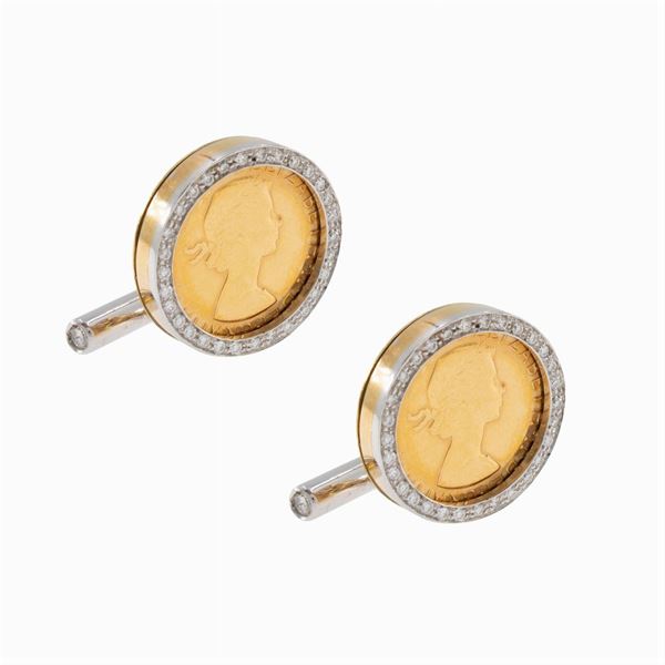 18kt two-colour gold Half sterling cufflinks