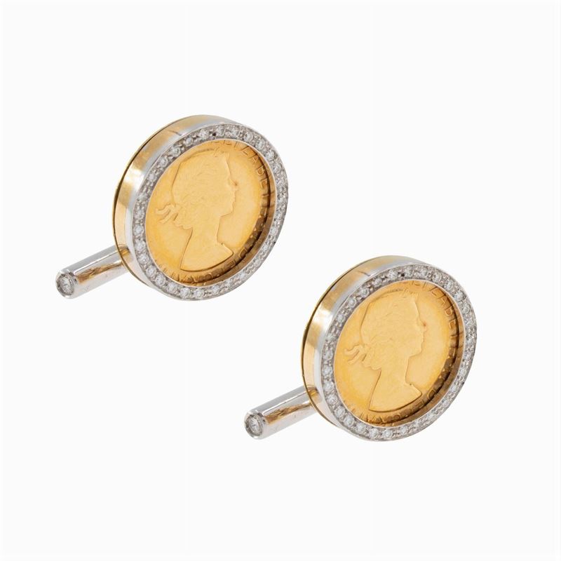 Gemelli Mezze Sterline in Oro a Due Colori 18kt