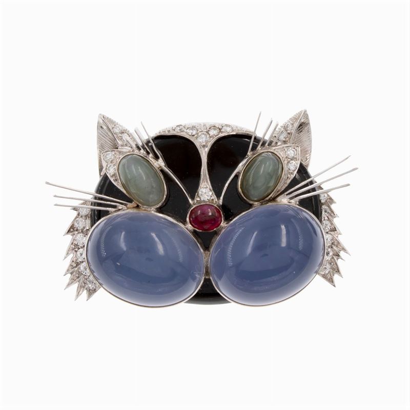 Spilla Gatto in Oro Bianco 18kt