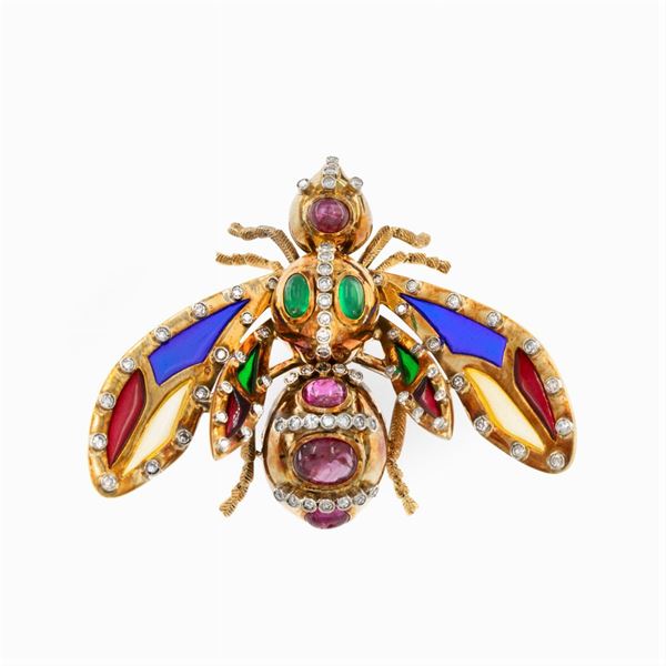 18kt yellow gold bumblebee brooch