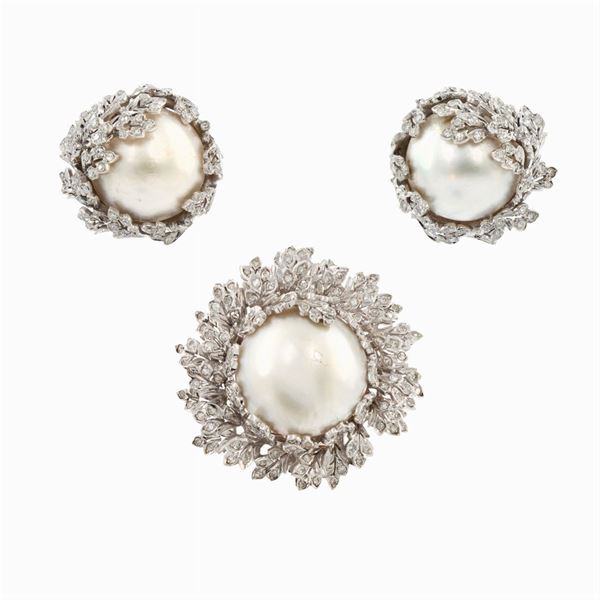 18kt white gold with mabé pearls and diamonds parure