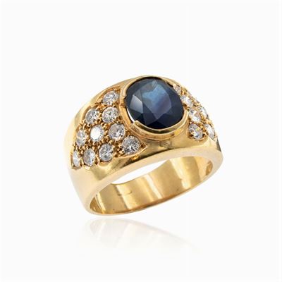 Anello in Oro Giallo 18kt con Zaffiro Naturale