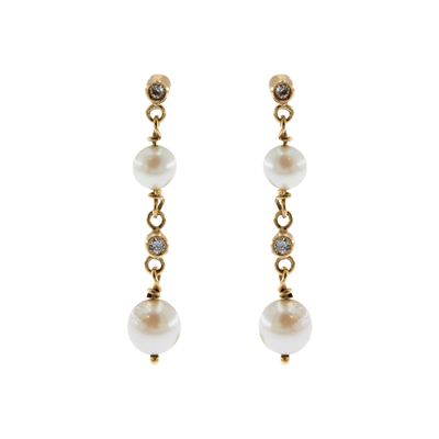 Orecchini Pendenti in Oro Giallo 18kt Perle e Diamanti