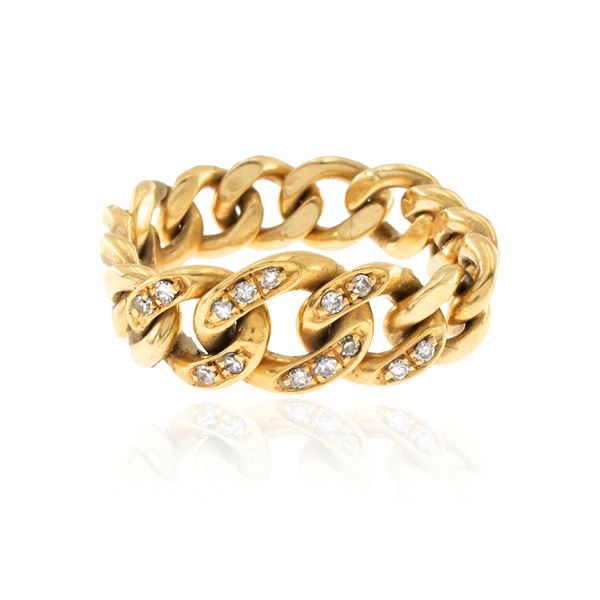 18kt yellow gold soft groumette link ring