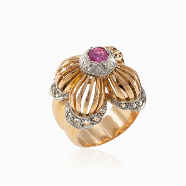 18kt yellow gold and silver ring