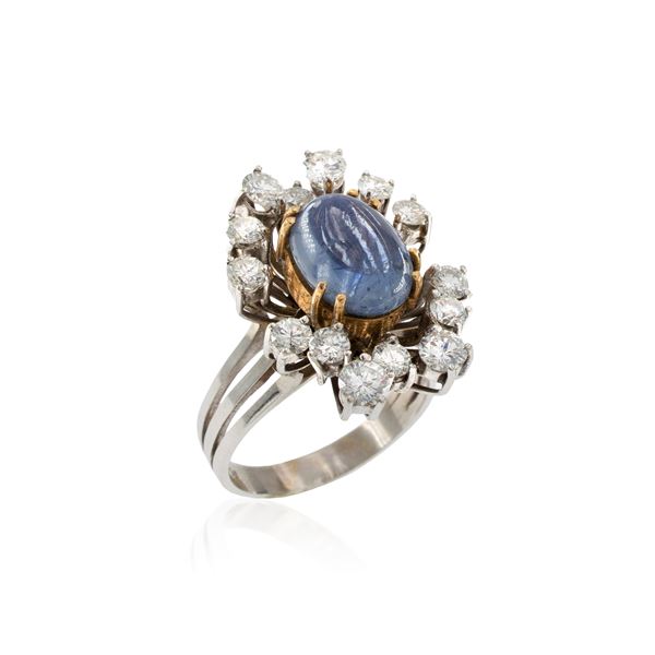 18kt white and yellow gold with natural sapphire ring