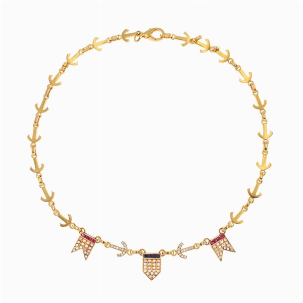 18kt yellow gold necklace with nautical flags