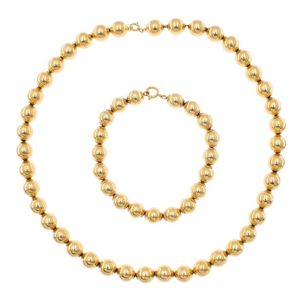 18kt yellow gold boules necklace and bracelet