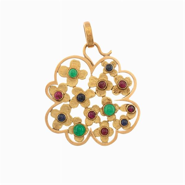 18kt yellow gold Floral motif pendant